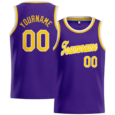 Custom Stitched Basketball Jersey for Men, Women And Kids Purple-Yellow-White enthsush
