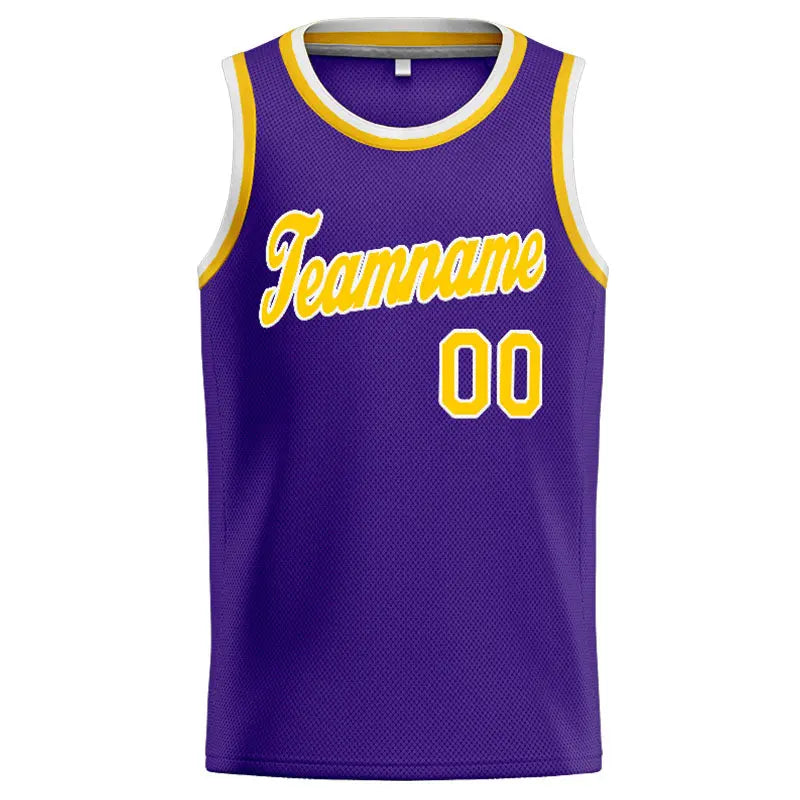 Custom Stitched Basketball Jersey for Men, Women And Kids Purple-Yellow-White enthsush