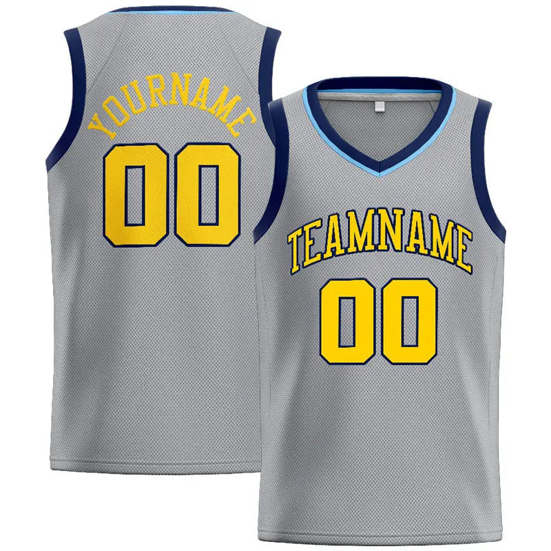 Custom Stitched Basketball Jersey for Men, Women And Kids Gray-Yellow-Navy enthsush