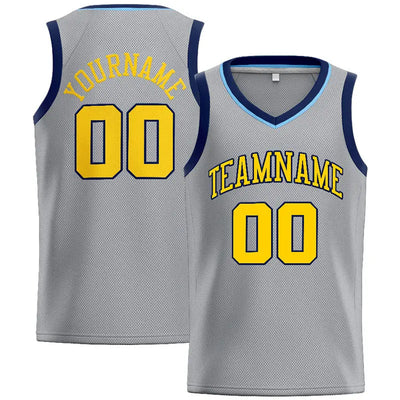 Custom Stitched Basketball Jersey for Men, Women And Kids Gray-Yellow-Navy enthsush