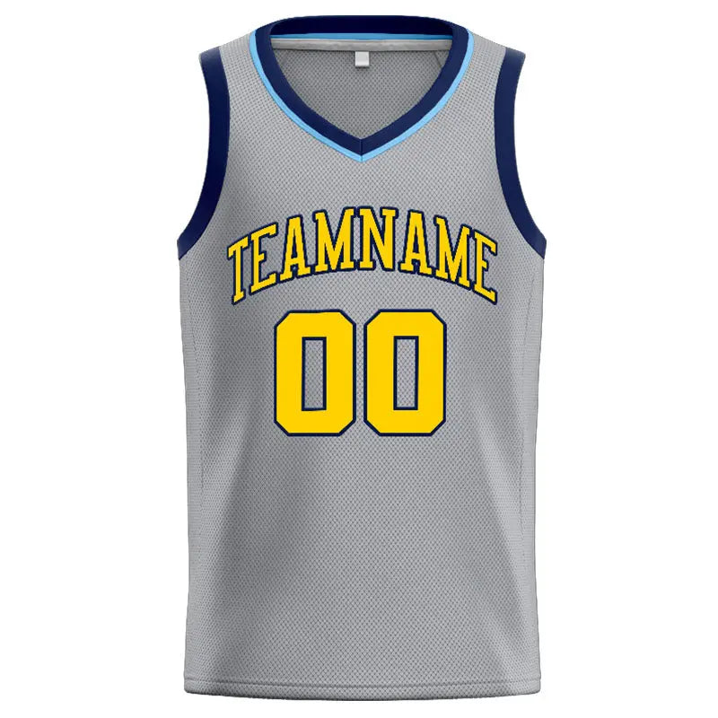 Custom Stitched Basketball Jersey for Men, Women And Kids Gray-Yellow-Navy enthsush