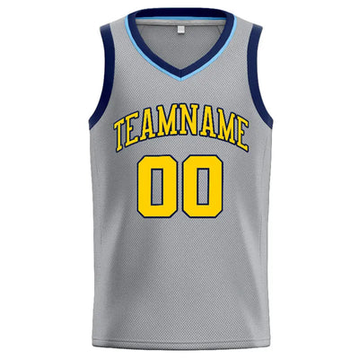 Custom Stitched Basketball Jersey for Men, Women And Kids Gray-Yellow-Navy enthsush
