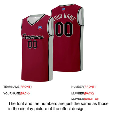 Custom basketball jersey shorts for men and women. Embroidered and printed name, number and logo Burgundy&Grey enthsush