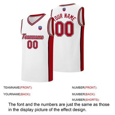 Custom basketball jersey shorts for men and women. Embroidered and printed name, number and logo White&Red enthsush