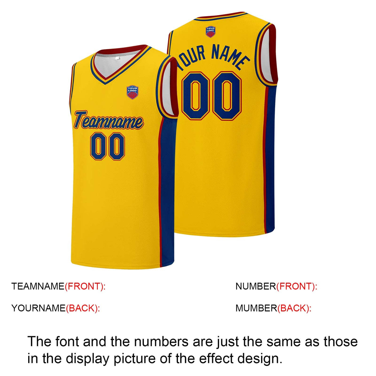 Custom basketball jersey shorts for men and women. Embroidered and printed name, number and logo Yellow enthsush