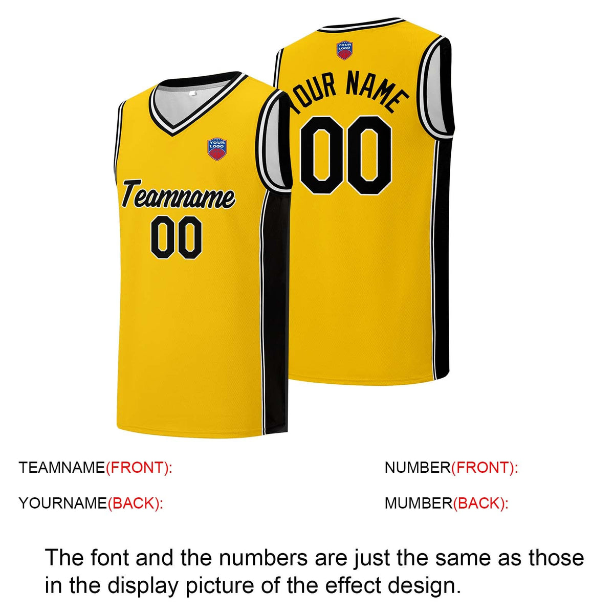 Custom basketball jersey shorts for men and women. Embroidered and printed name, number and logo Yellow enthsush