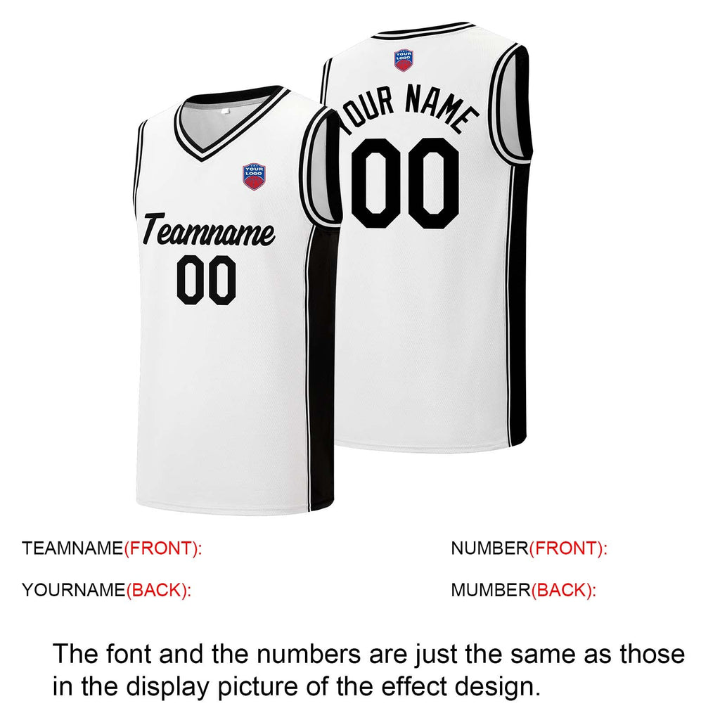Custom basketball jersey shorts for men and women. Embroidered and printed name, number and logo White enthsush