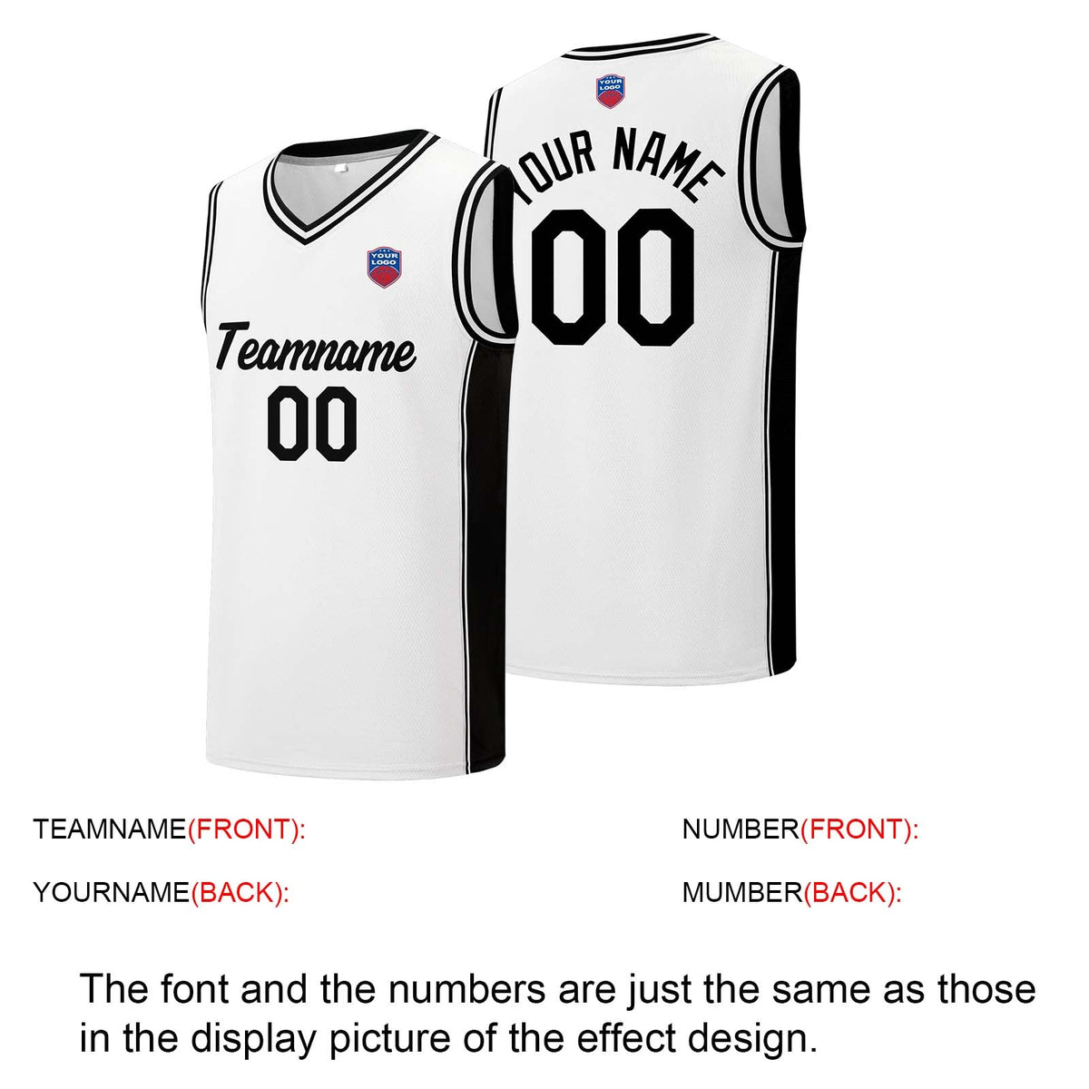 Custom basketball jersey shorts for men and women. Embroidered and printed name, number and logo White enthsush