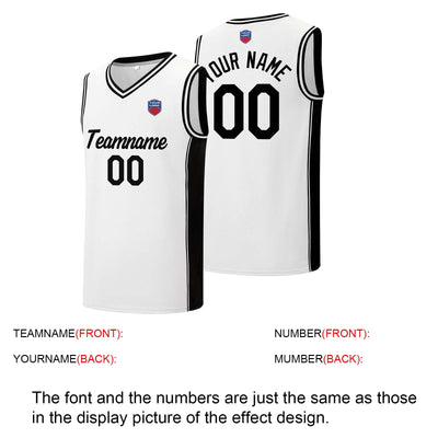 Custom basketball jersey shorts for men and women. Embroidered and printed name, number and logo White enthsush