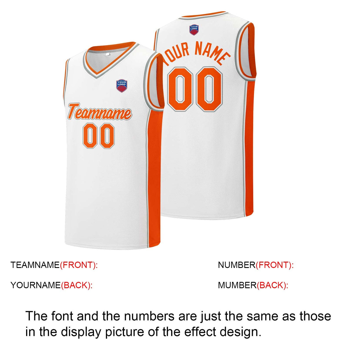 Custom basketball jersey shorts for men and women. Embroidered and printed name, number and logo White enthsush
