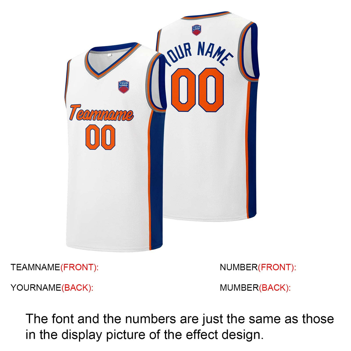 Custom basketball jersey shorts for men and women. Embroidered and printed name, number and logo White enthsush