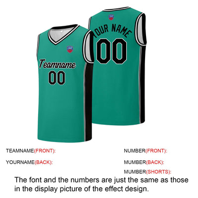 Custom basketball jersey shorts for men and women. Embroidered and printed name, number and logo Light Green&Black enthsush