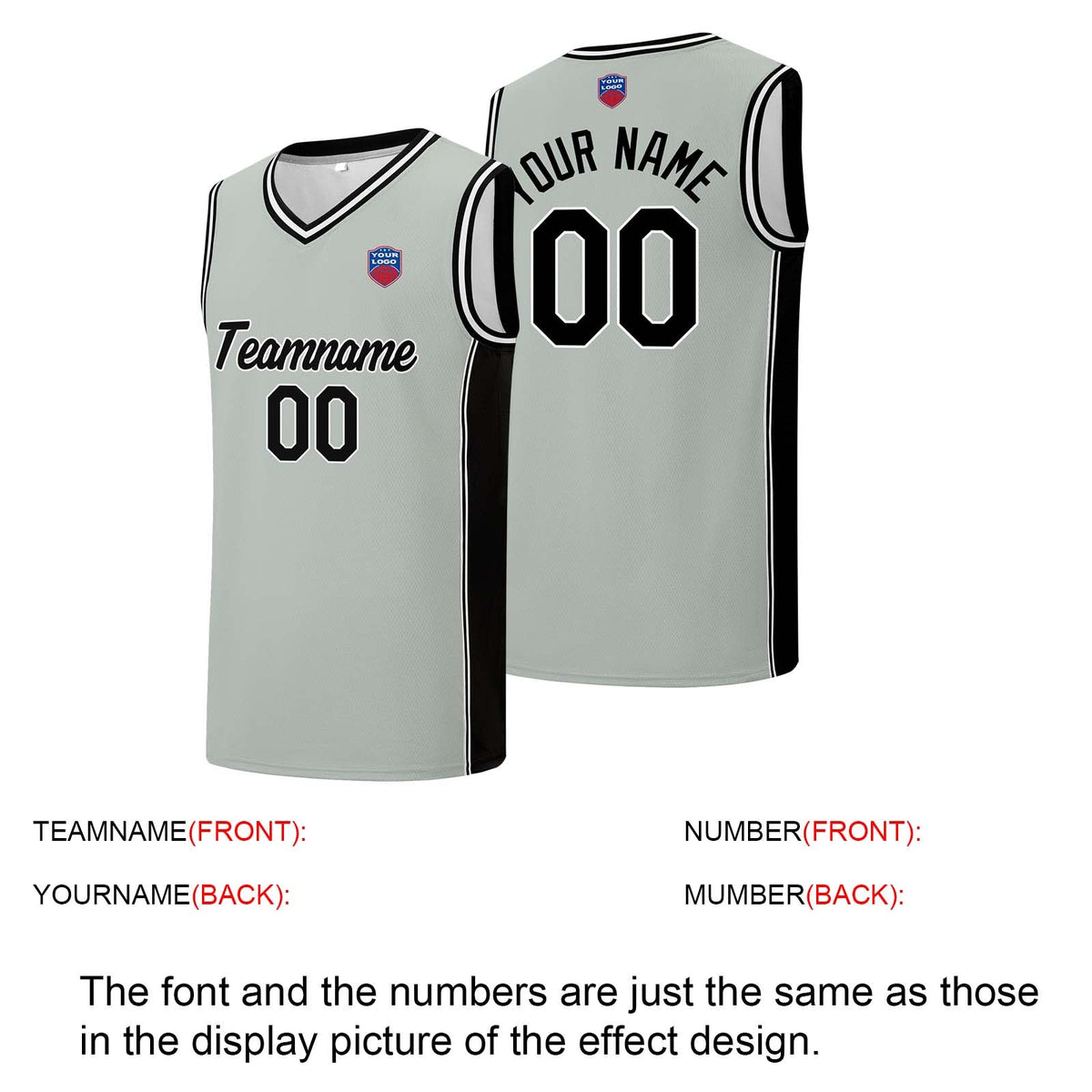 Custom basketball jersey shorts for men and women. Embroidered and printed name, number and logo Grey enthsush