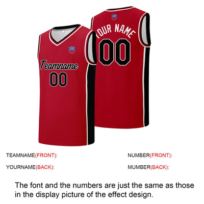 Custom basketball jersey shorts for men and women. Embroidered and printed name, number and logo Red enthsush