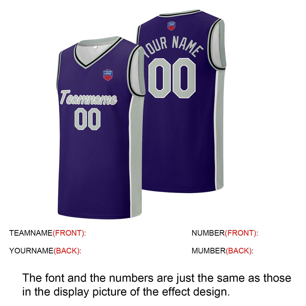 Custom basketball jersey shorts for men and women. Embroidered and printed name, number and logo Purple enthsush
