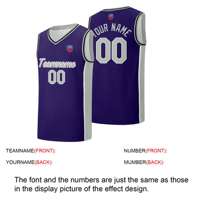 Custom basketball jersey shorts for men and women. Embroidered and printed name, number and logo Purple enthsush