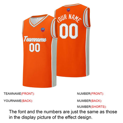 Custom basketball jersey shorts for men and women. Embroidered and printed name, number and logo Orange&Grey enthsush