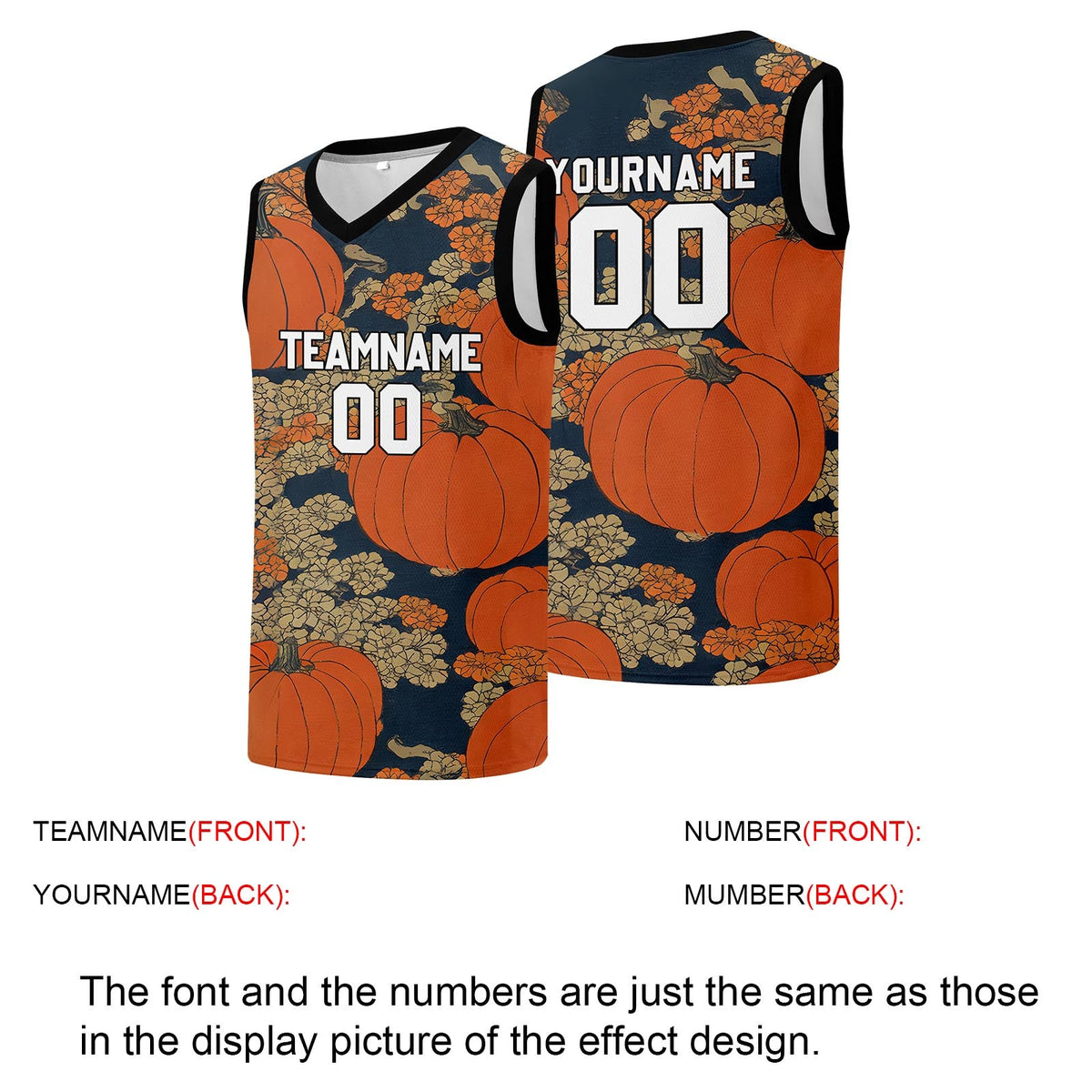 Custom basketball jersey for men and women. Stitched and printed name, number and logo Pumpkin enthsush