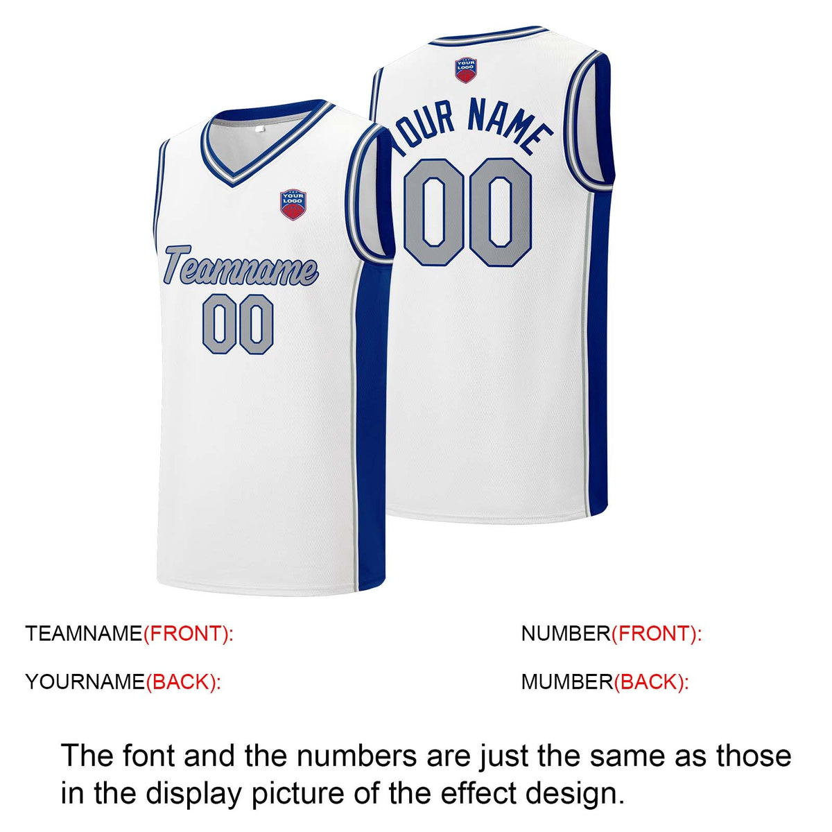Custom basketball jersey shorts for men and women. Embroidered and printed name, number and logo White enthsush