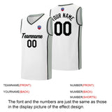 Custom basketball jersey shorts for men and women. Embroidered and printed name, number and logo White&Grey