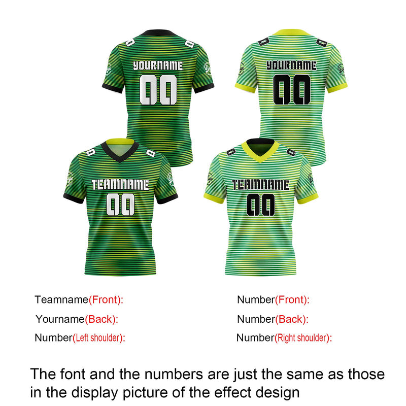 Custom Green Yellow Reversible Gradient Football Jersey Personalized Football Shirts for Men Women  Printed Team Name Number Logo