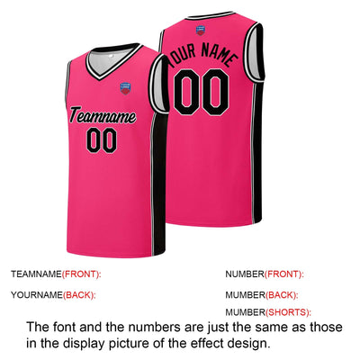 Custom basketball jersey shorts for men and women. Embroidered and printed name, number and logo Pink&Black enthsush