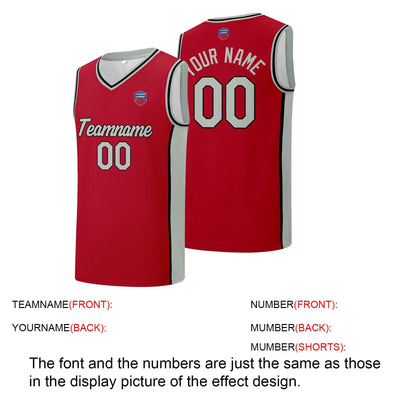 Custom basketball jersey shorts for men and women. Embroidered and printed name, number and logo Red&Grey enthsush