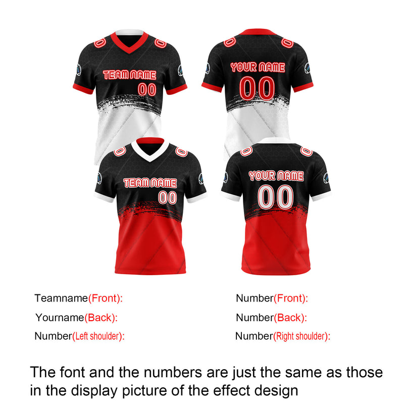 Custom Red White Reversible Football Jersey Personalized Gradient Football Shirts for Men Printed Team Name Number Logo