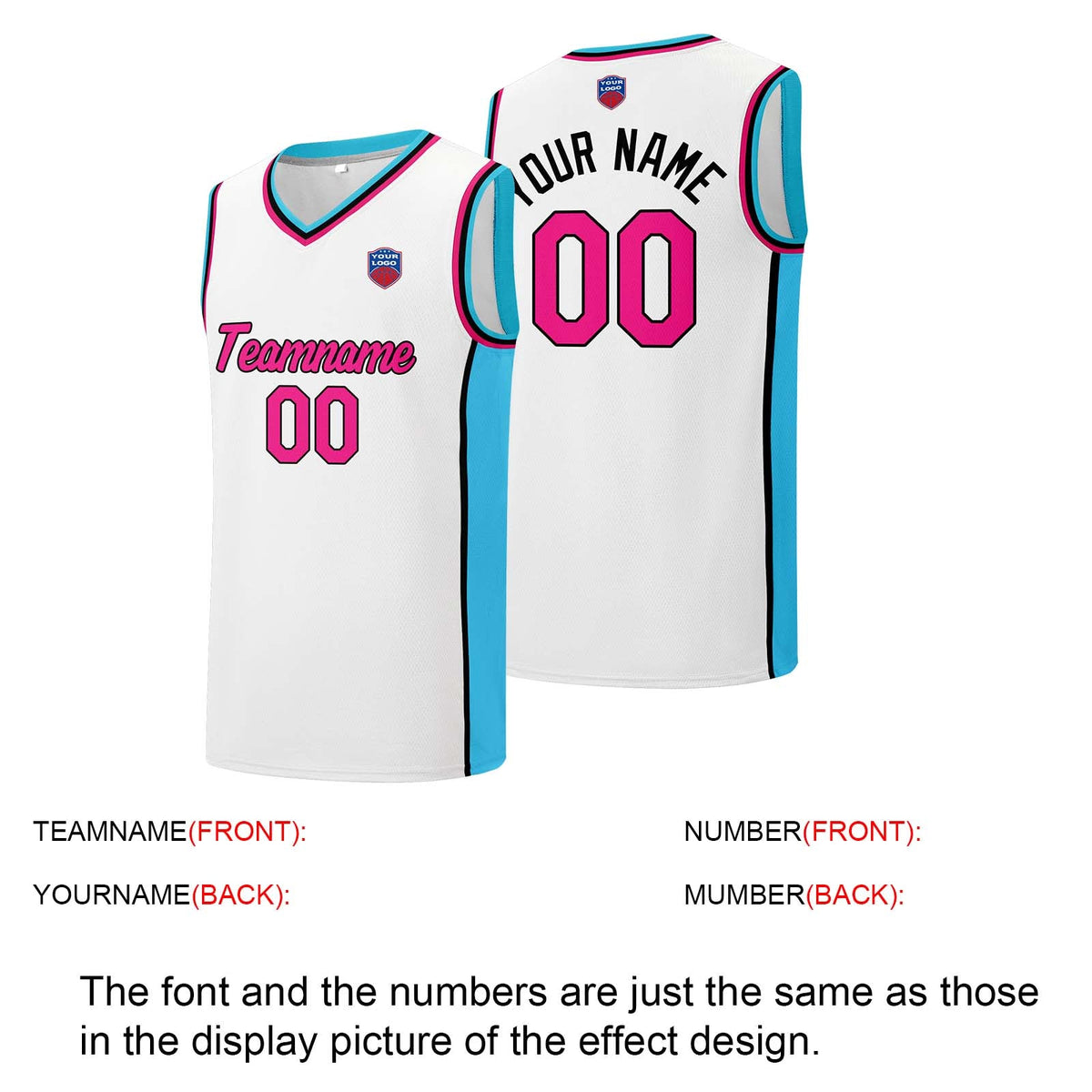 Custom basketball jersey shorts for men and women. Embroidered and printed name, number and logo White enthsush