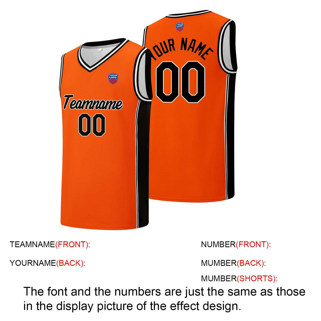 Custom basketball jersey shorts for men and women. Embroidered and printed name, number and logo Orange&Black enthsush