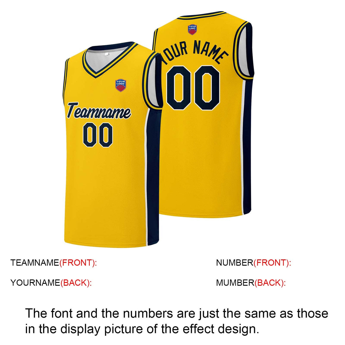 Custom basketball jersey shorts for men and women. Embroidered and printed name, number and logo Yellow enthsush