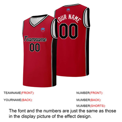 Custom basketball jersey shorts for men and women. Embroidered and printed name, number and logo Red&Black enthsush