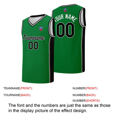Custom basketball jersey shorts for men and women. Embroidered and printed name, number and logo Green&Black enthsush
