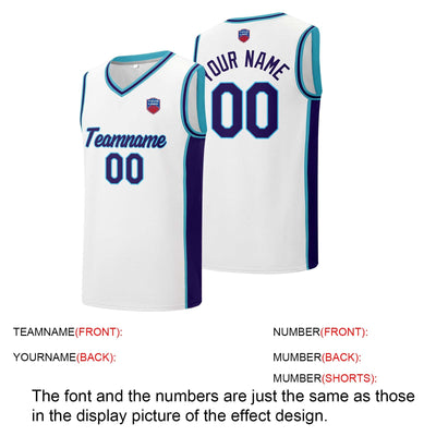 Custom basketball jersey shorts for men and women. Embroidered and printed name, number and logo White&Purple enthsush