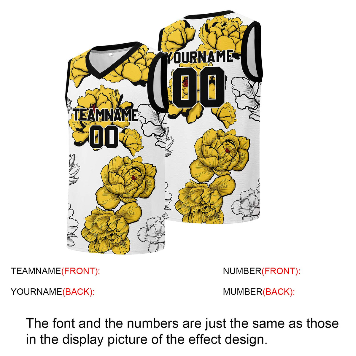 Custom basketball jersey for men and women. Stitched and printed name, number and logo Yellow enthsush