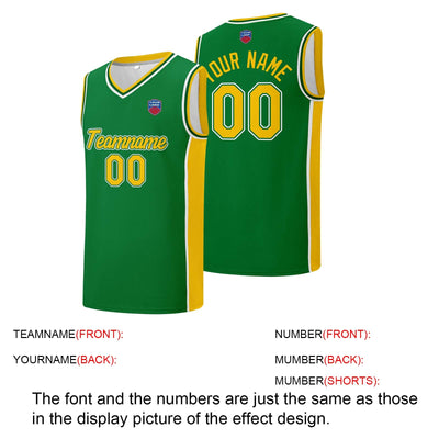 Custom basketball jersey shorts for men and women. Embroidered and printed name, number and logo Green&Yellow enthsush