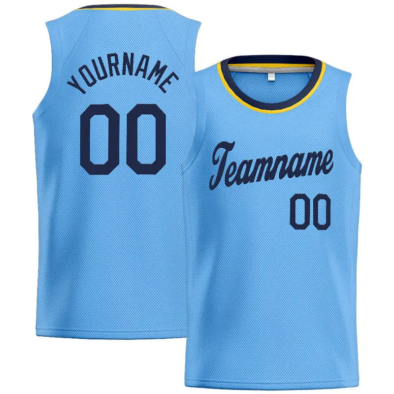 Custom Stitched Basketball Jersey for Men, Women And Kids Light Blue-Navy-Yellow enthsush
