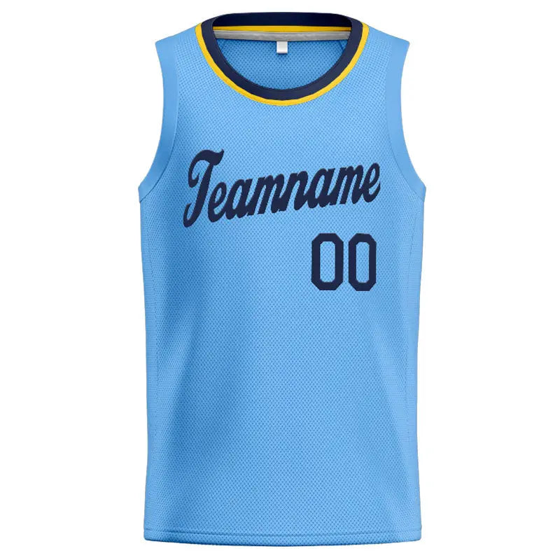Custom Stitched Basketball Jersey for Men, Women And Kids Light Blue-Navy-Yellow enthsush