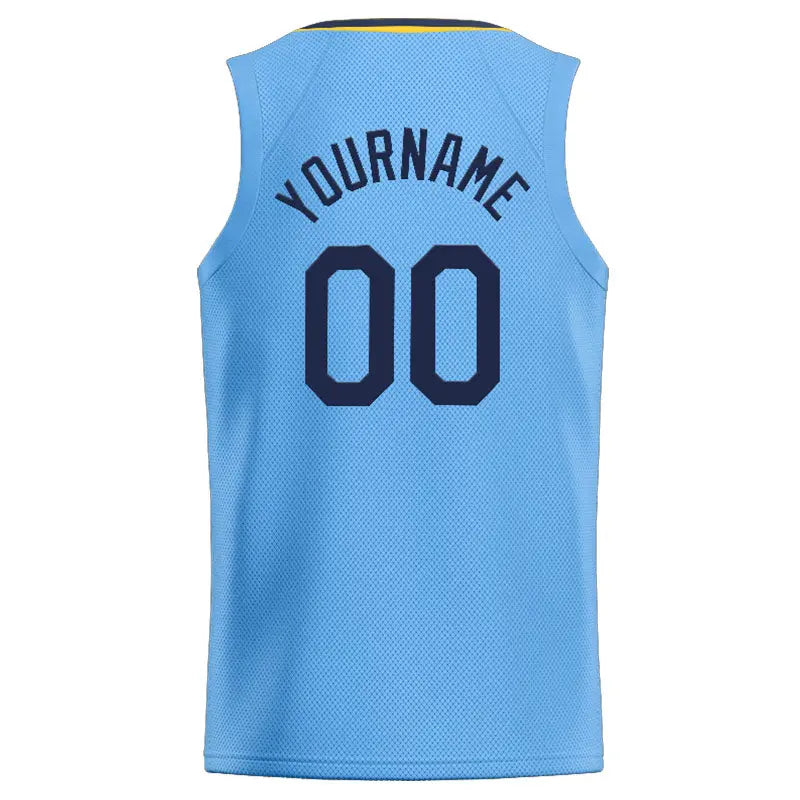 Custom Stitched Basketball Jersey for Men, Women And Kids Light Blue-Navy-Yellow enthsush