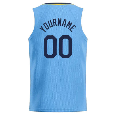 Custom Stitched Basketball Jersey for Men, Women And Kids Light Blue-Navy-Yellow enthsush