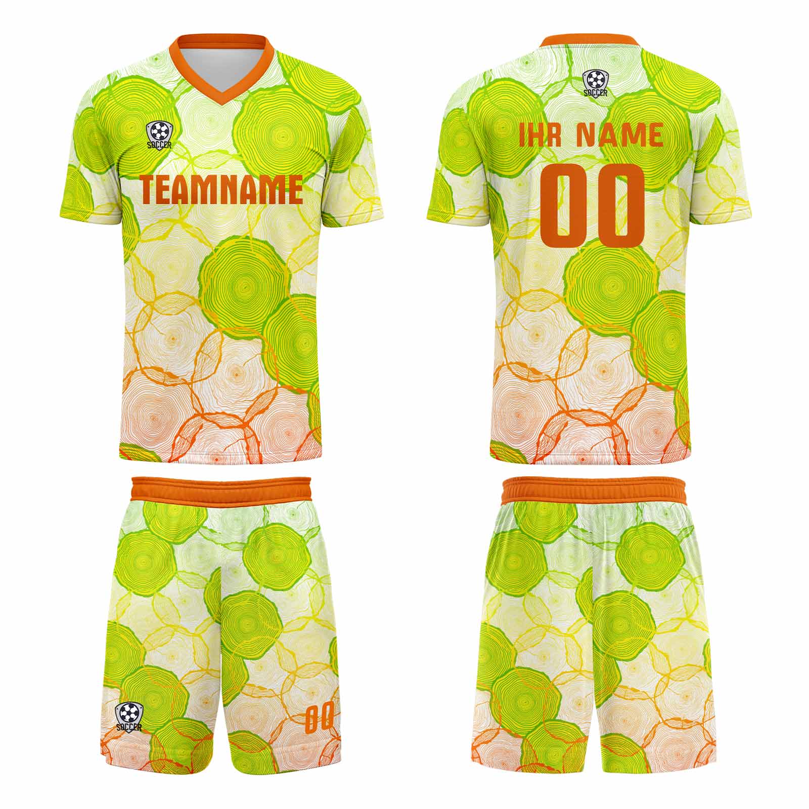 Custom Green Orange Jerseys for Men Women Personalized Soccer Uniforms for Adult and Kid enthsush