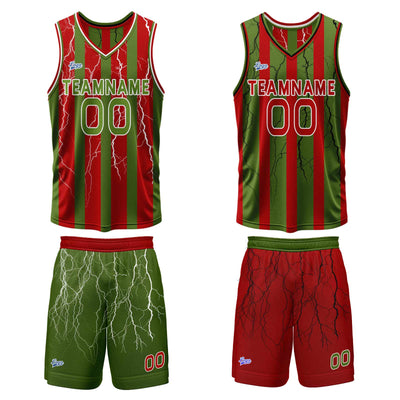 Custom Red Green Reversible Basketball Suit for Adults and Kids Personalized Jersey enthsush