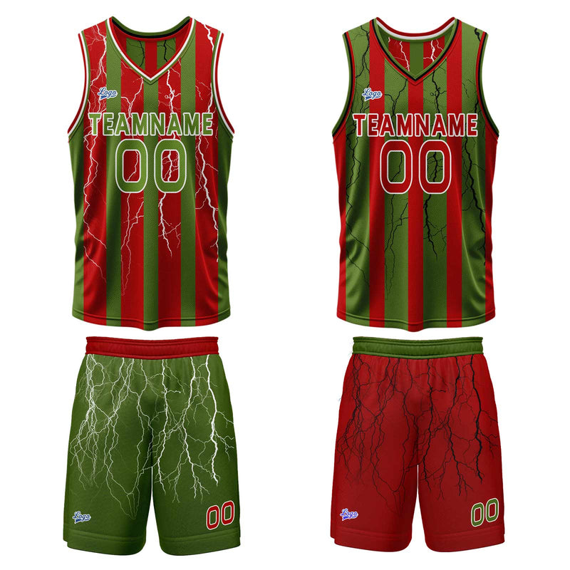Custom Red Green Reversible Basketball Suit for Adults and Kids Personalized Jersey