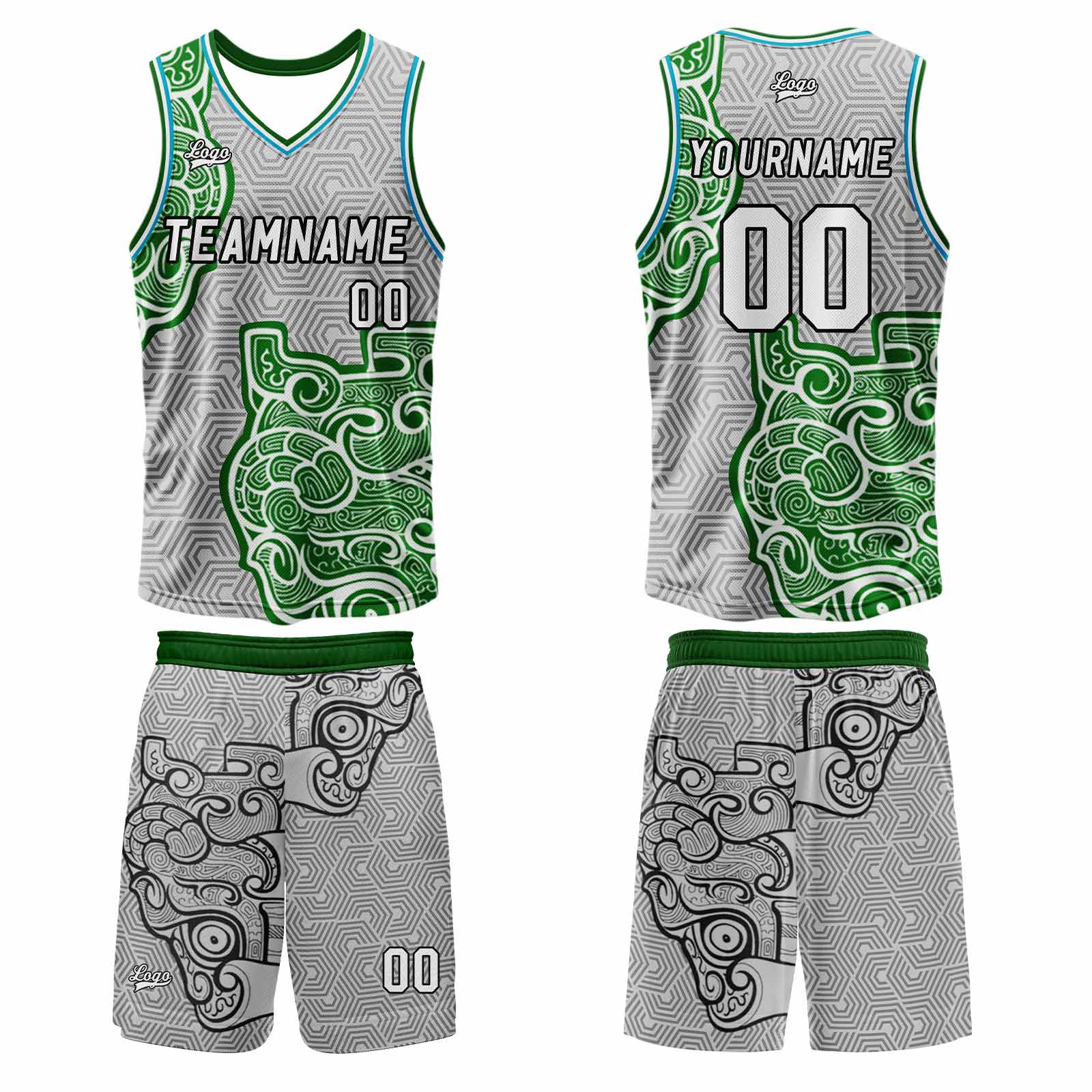 Custom Gray Green Basketball Jersey Uniform Suit Printed Your Logo Name Number enthsush