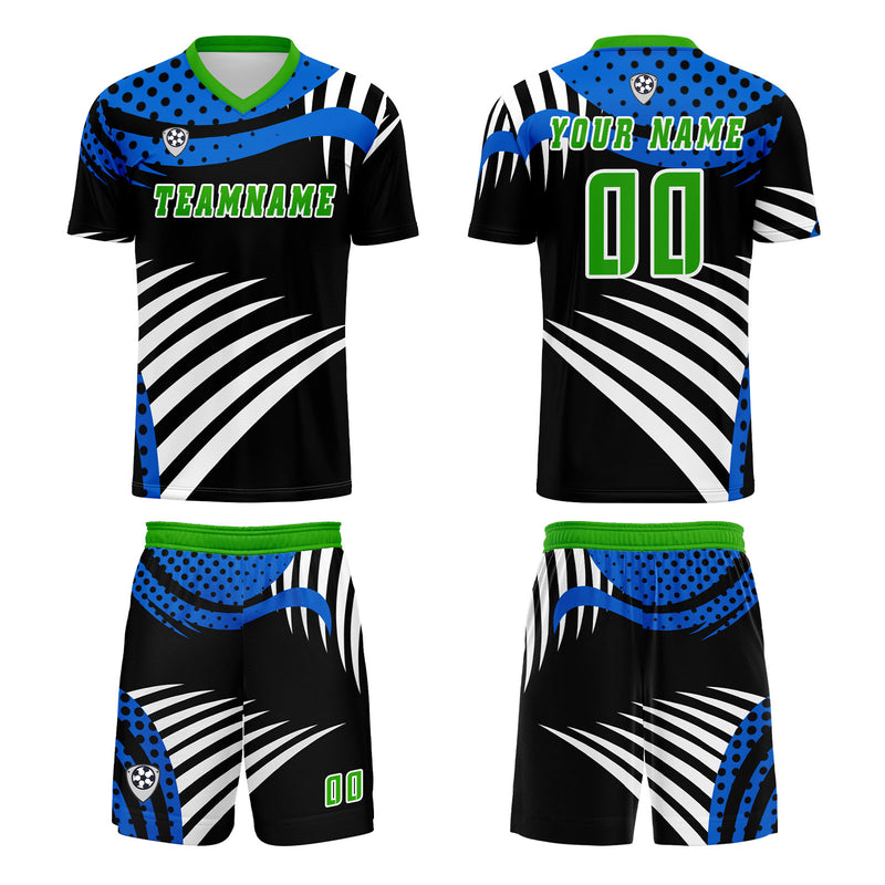 Custom Blue Green Jerseys for Men Women Personalized Soccer Uniforms for Adult and Kid