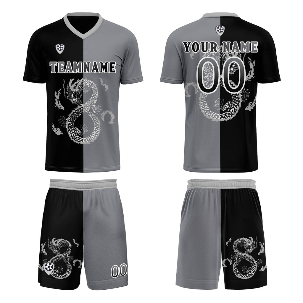 Custom Black Gray Soccer Jerseys for Men Women Personalized Soccer Uniforms for Adult and Kid enthsush