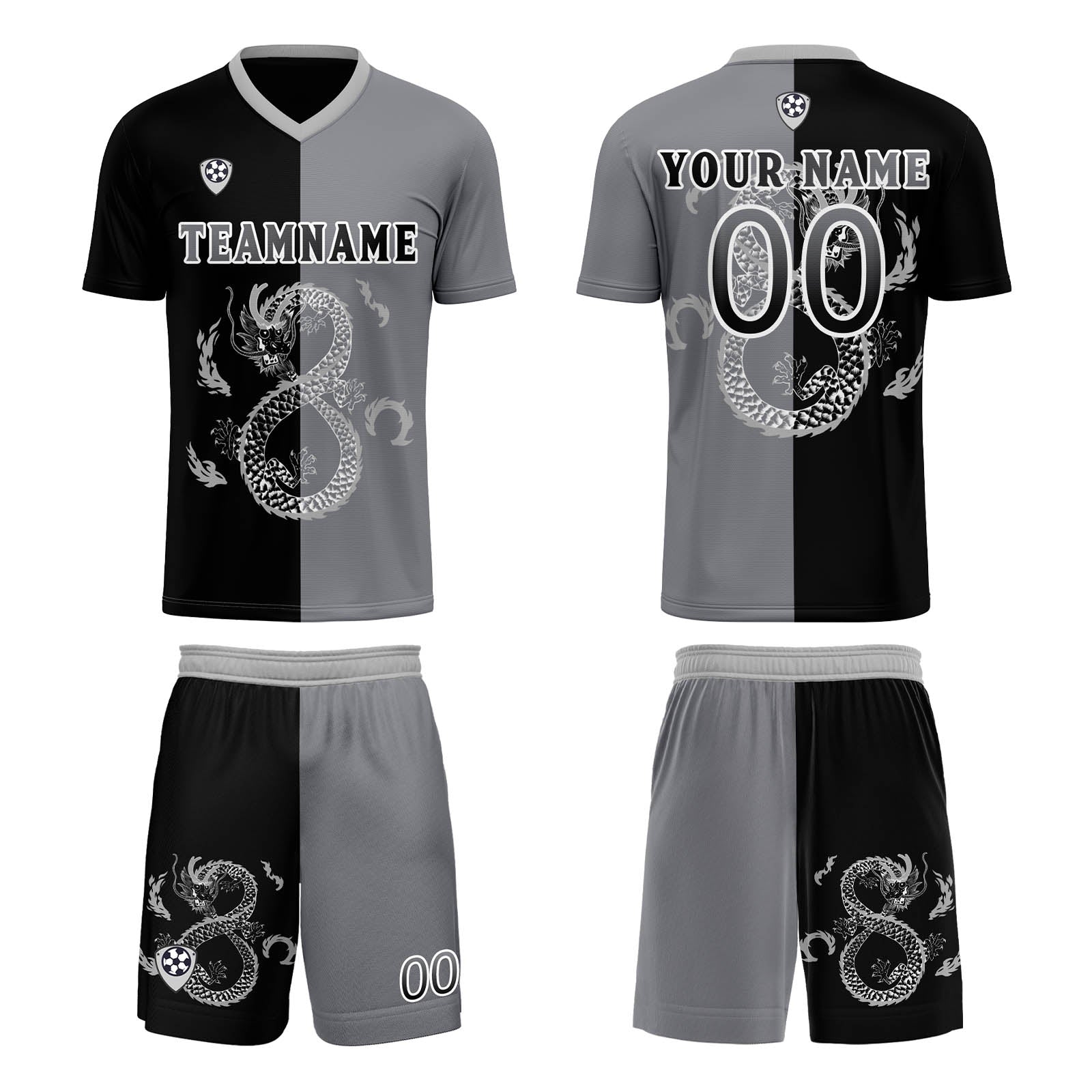 Custom Black Gray Soccer Jerseys for Men Women Personalized Soccer Uniforms for Adult and Kid enthsush
