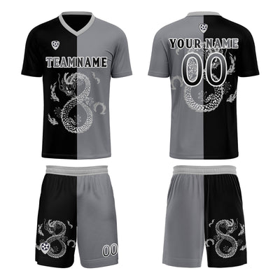 Custom Black Gray Soccer Jerseys for Men Women Personalized Soccer Uniforms for Adult and Kid enthsush