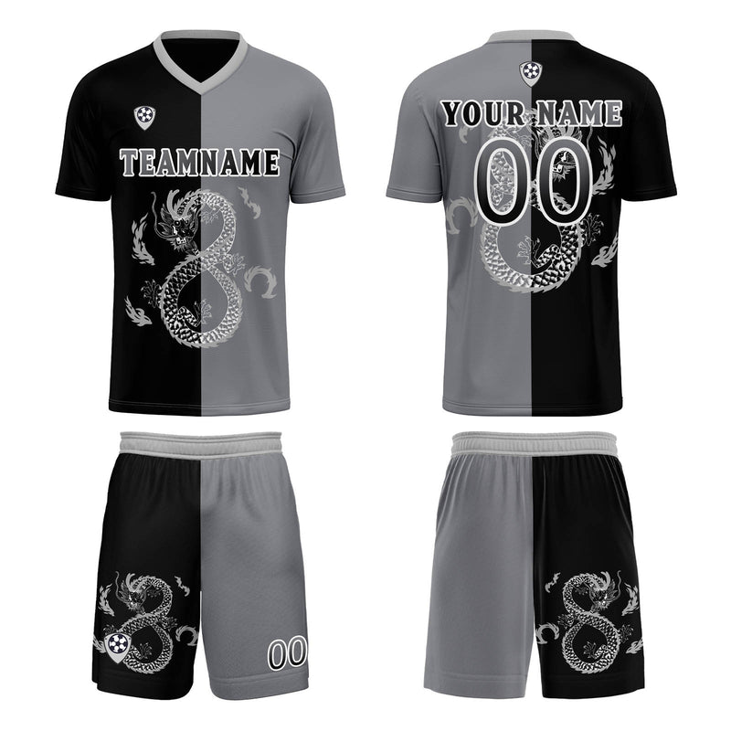 Custom Black Gray Soccer Jerseys for Men Women Personalized Soccer Uniforms for Adult and Kid