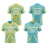 Custom Blue Yellow Reversible Football Jersey Personalized Gradient Football Shirts for Men Printed Team Name Number Logo